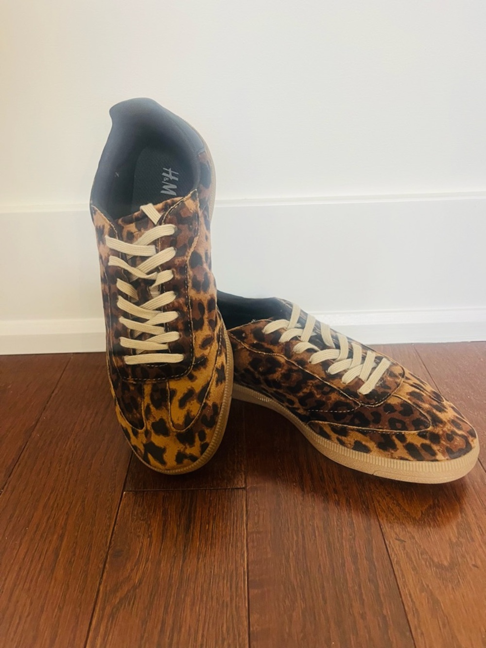 H&M Leopard-Print Low-Top Sneakers in Brown and Cream
